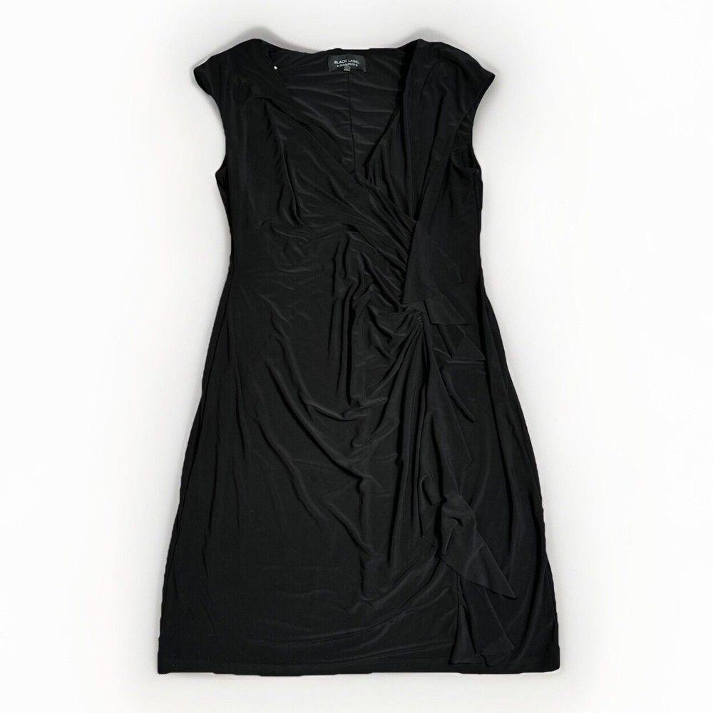 EVAN PICONE Faux Wrap Dress Womens Size 16 Black Gathered Cap‎ Sleeve Ruffle